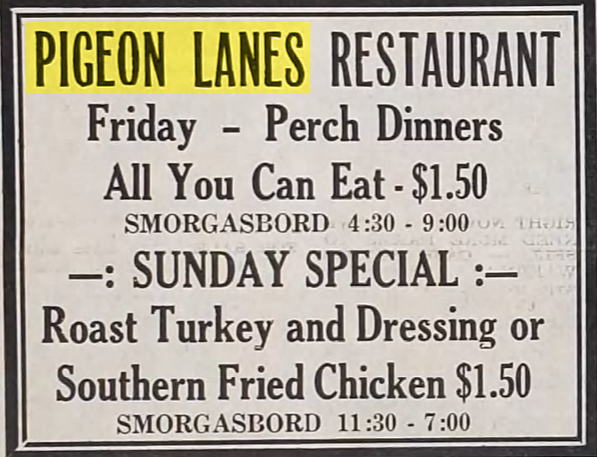 Pigeon Lanes - Jan 1965 Ad (newer photo)